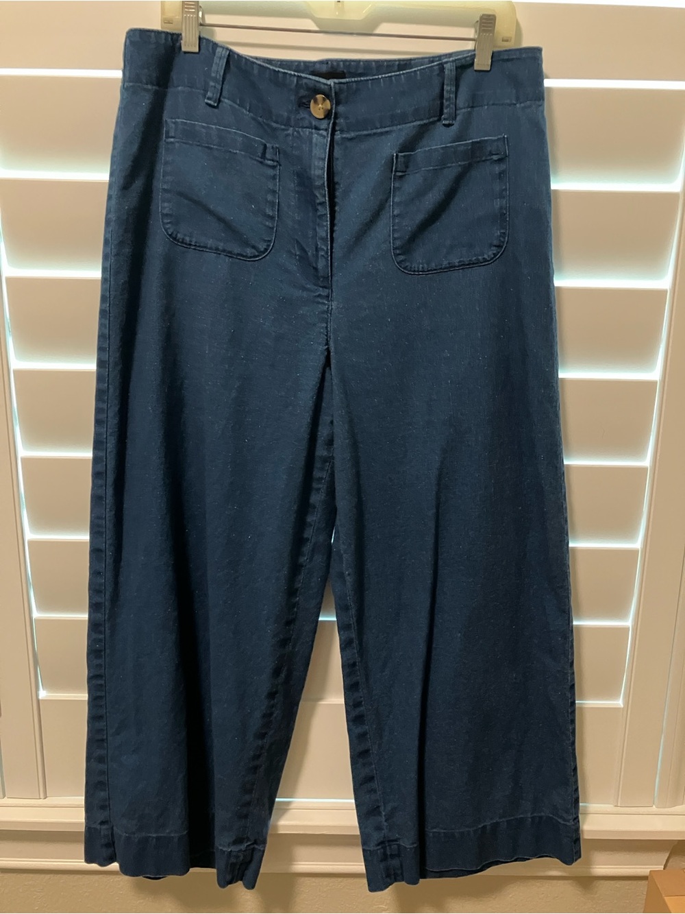 Talbots Navy Cropped Wide-Leg Linen Jeans with Front Patch Pockets